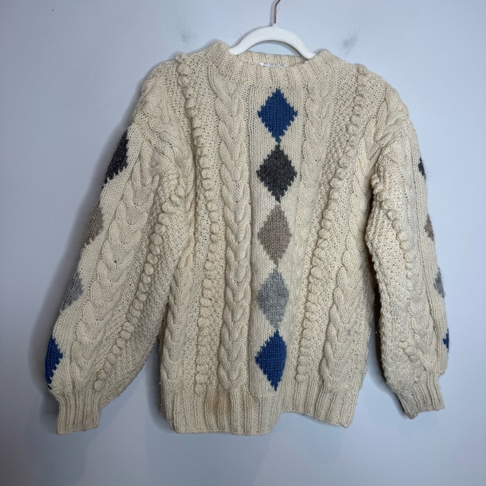 Glenshee Woollens 100% Wool Made In Scotland Knit Sweater Argyle Cableknit